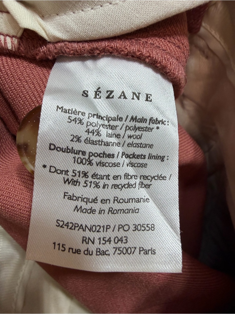 SEZANE MARTIN CROP 7/8th Wool Blend TROUSERS Pants Size 8/40 Rose Sophisticated - Picture 4 of 7